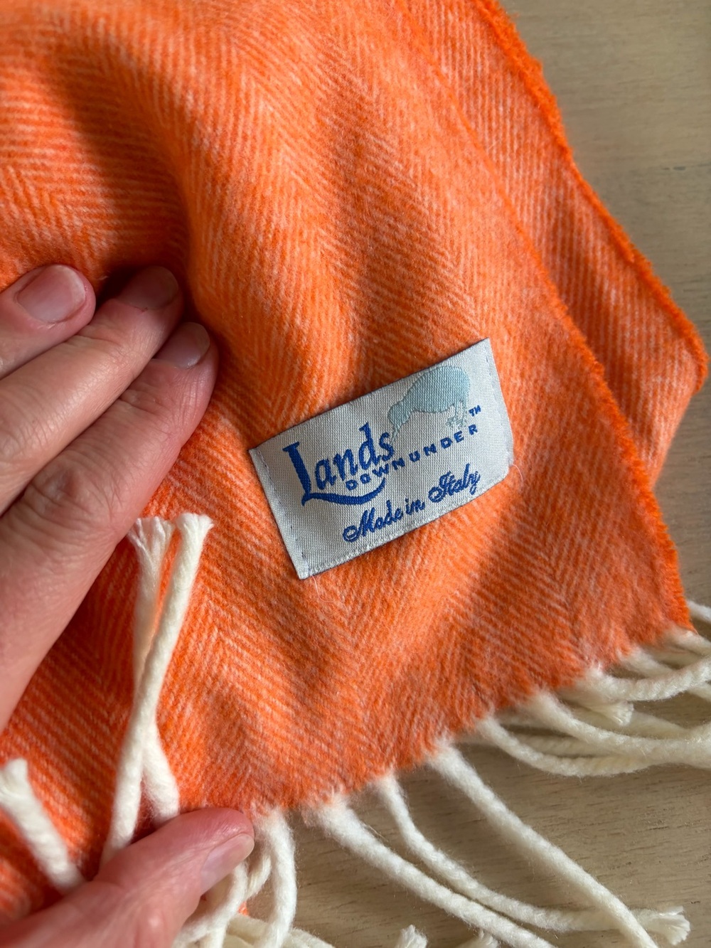 Lands' End Orange Wool Throw with Cream Fringe